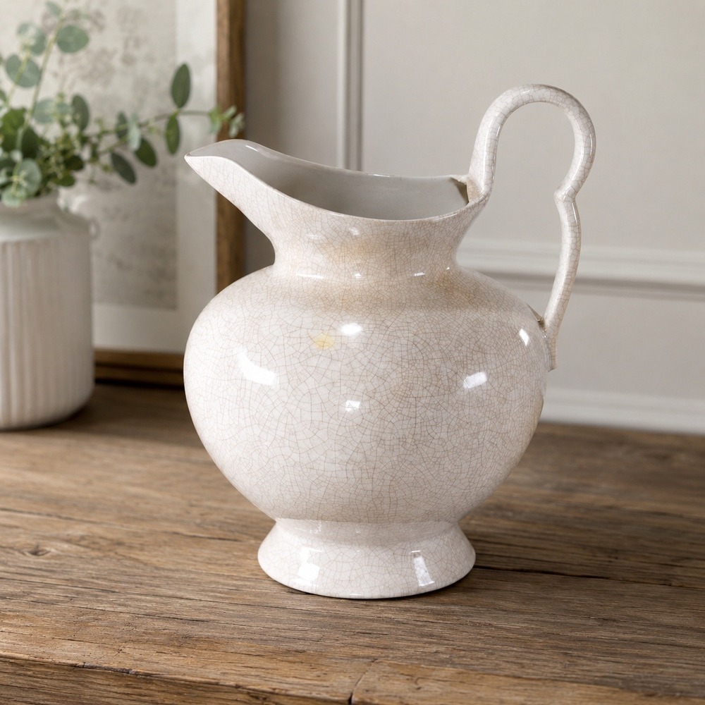 Vintage White Crackle Glaze Vase 12.5in Farmhouse Display